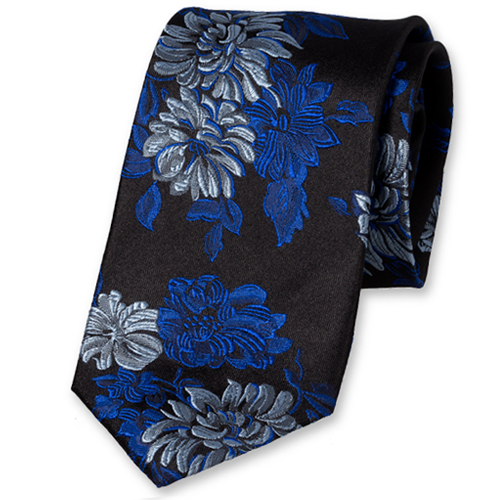 Cravate Bleu cobalt fleuri (1)