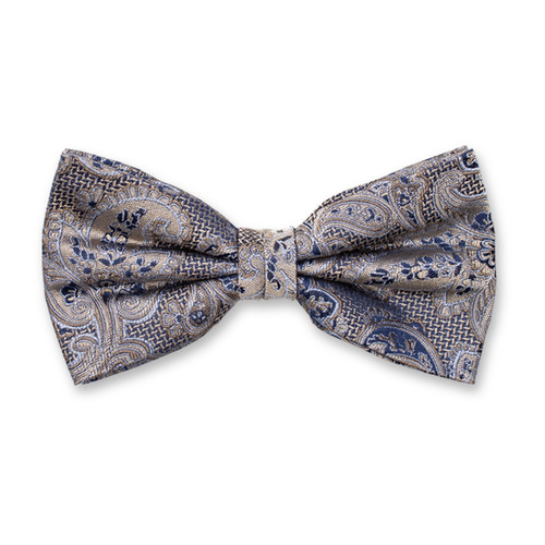 Nœud de Luxe Beige - Motif Paisley Bleu foncé (1)
