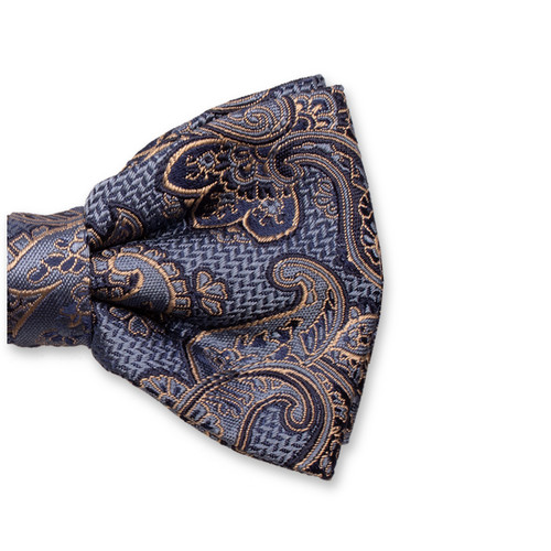Noeud papillon de luxe bleu foncé - Paisley beige (2)