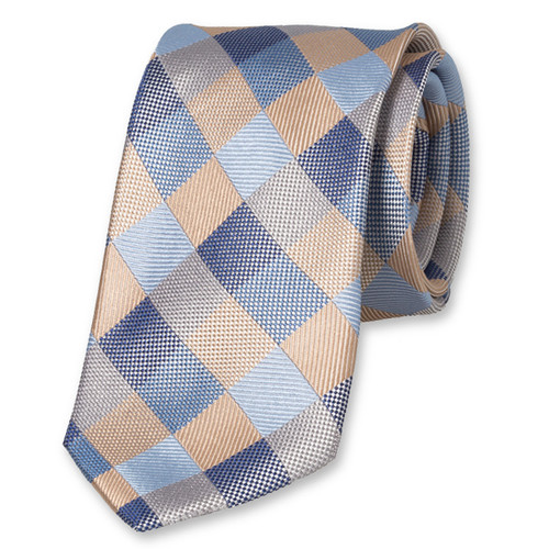 Cravate Bleu-Gris-Beige à carreaux (1)