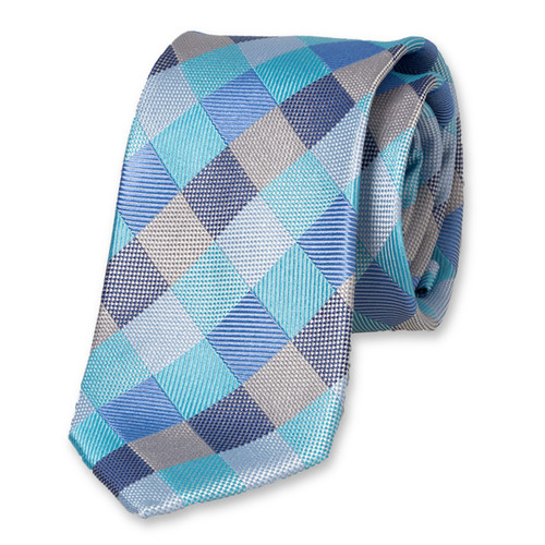 Cravate Bleu-Gris-Aqua à carreaux (1)