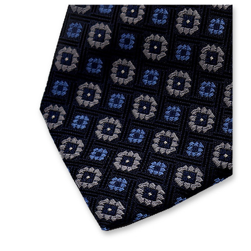 Bleu Foncé - Motif Cravate Gris (2)