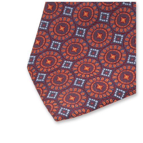Cravate Rouge Bordeaux - Motif Cercles Orange (2)