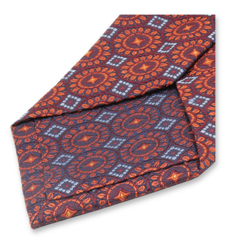 Cravate Rouge Bordeaux - Motif Cercles Orange (3)