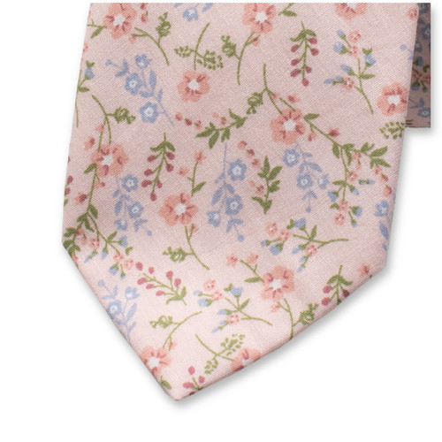 Cravate rose clair à motif floral fin (2)