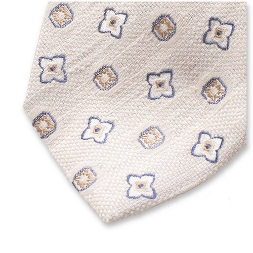 Cravate blanc cassé motif classique - Soie italienne (2)