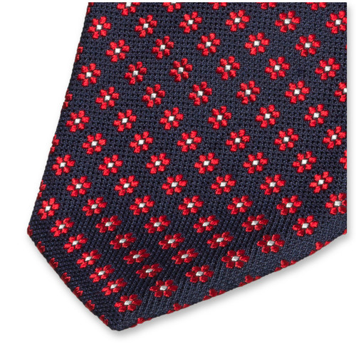 Cravate de Luxe Bleu Foncé - Motif Floral Rouge (2)