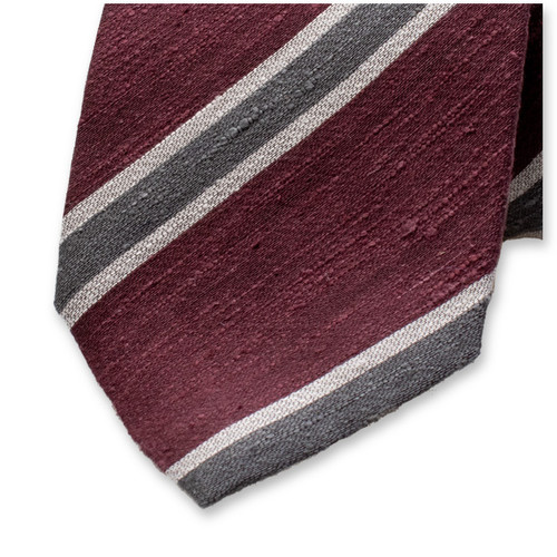 Bordeaux - Cravate à rayures grises - Soie italienne (2)