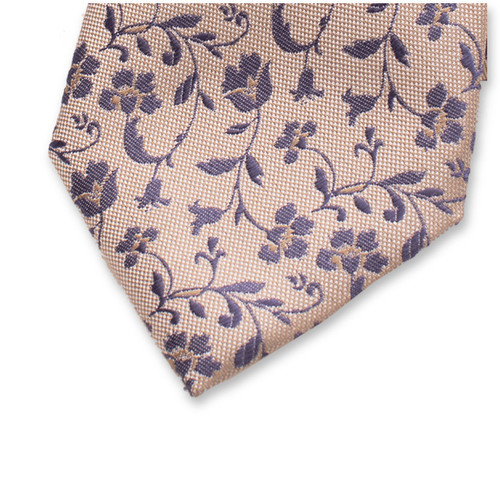 Cravate de luxe beige et bleu foncé - Motif cachemire (2)