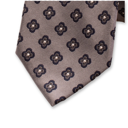 Cravate Grise Luxe - Fleurs Bleues (2)