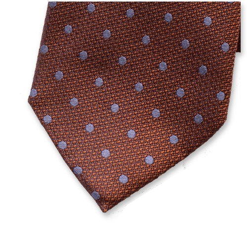 Cravate de Luxe Marron rouille à pois bleu clair (2)