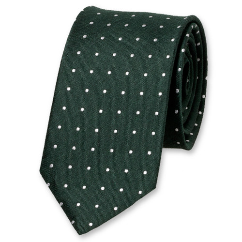Cravate homme en lin vert à pois (1)