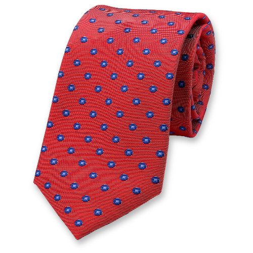 Cravate étroite rouge à pois bleus (1)