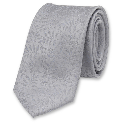 Cravate étroite gris clair à fleurs (1)