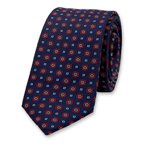 Cravate étroite bleu foncé à motif rouge (1)