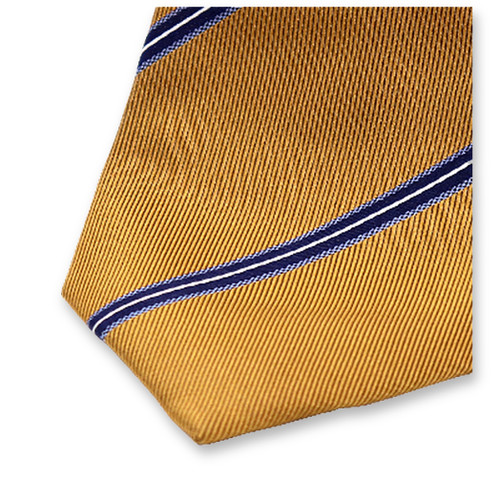 Cravate Etroite Jaune Ocre - Rayures Bleues (2)