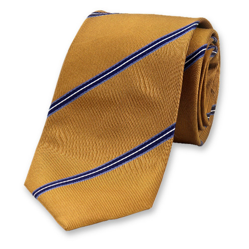 Cravate Etroite Jaune Ocre - Rayures Bleues (1)