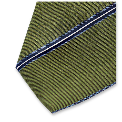 Cravate Vert Mousse - Rayures Bleues (3)