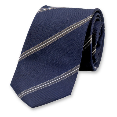 Cravate Étroite Bleu - Gris Rayé (1)