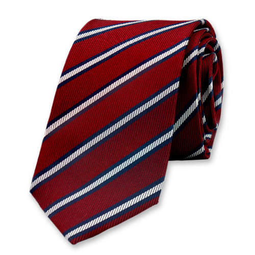 Cravate Rouge Foncé Rayures Blanc-Bleu (1)