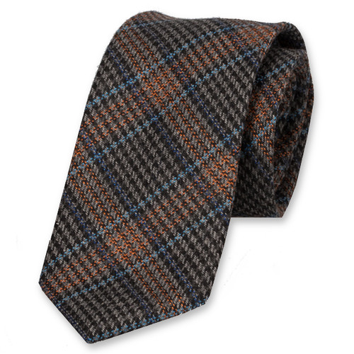 Cravate noir/orange en laine à carreaux (1)