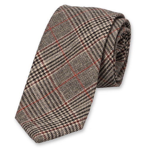 Cravate marron en laine à carreaux (1)