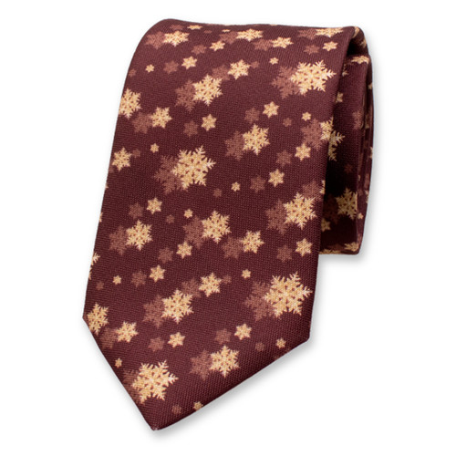 Cravate de Noël Rouge Bordeaux - Étoiles de Neige Dorées (1)