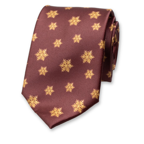 Cravate de Noël Rouge Bordeaux - Étoiles de Neige Dorées (1)