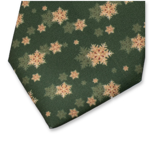 Cravate De Noël Verte - Étoiles De Neige Dorées (2)