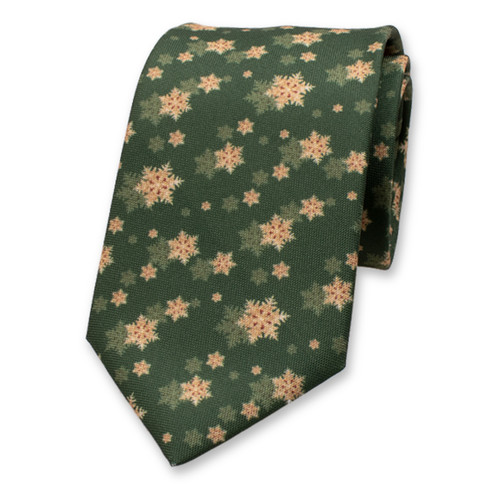 Cravate De Noël Verte - Étoiles De Neige Dorées (1)