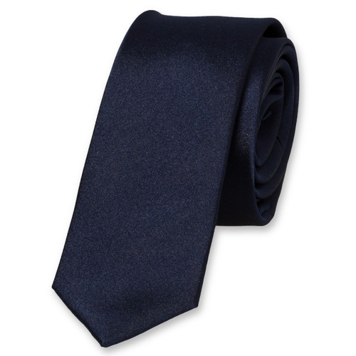 Cravate extra slim en satin bleu foncé (1)