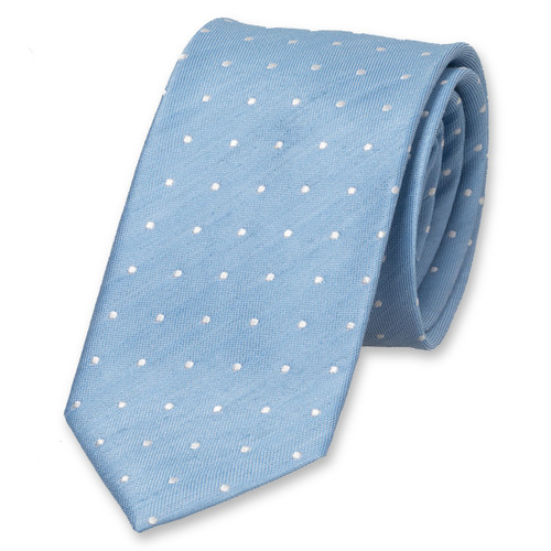 Cravate homme en lin bleu ciel à pois (1)