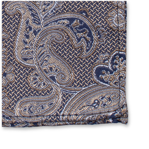 Pochette de Costume de Luxe beige - Motif Paisley Bleu Foncé (2)