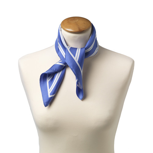 Foulard en soie bleu/ blanc rayé (2)