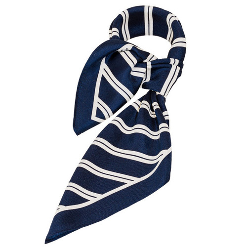 Foulard en soie bleu foncé/ blanc rayé (1)