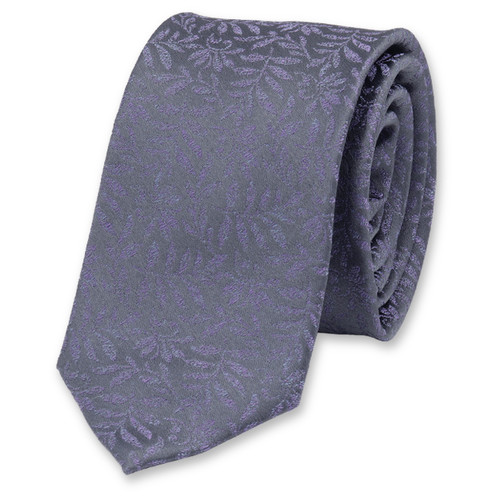 Cravate étroite bleu-gris à fleurs (1)