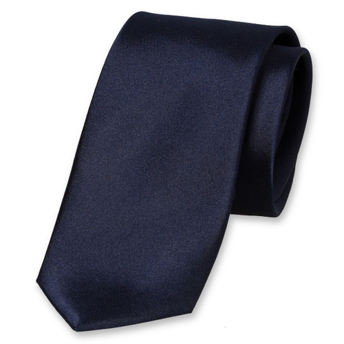 Satin cravate slim bleu marine (1)