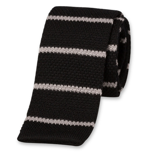 Cravate tricot rayures noire / grise (1)