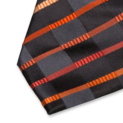 Cravate à carreaux noir /orange (2)