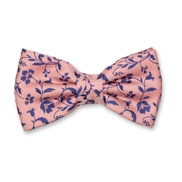 Nœud papillon rose clair de luxe - Fleurs bleues (1)