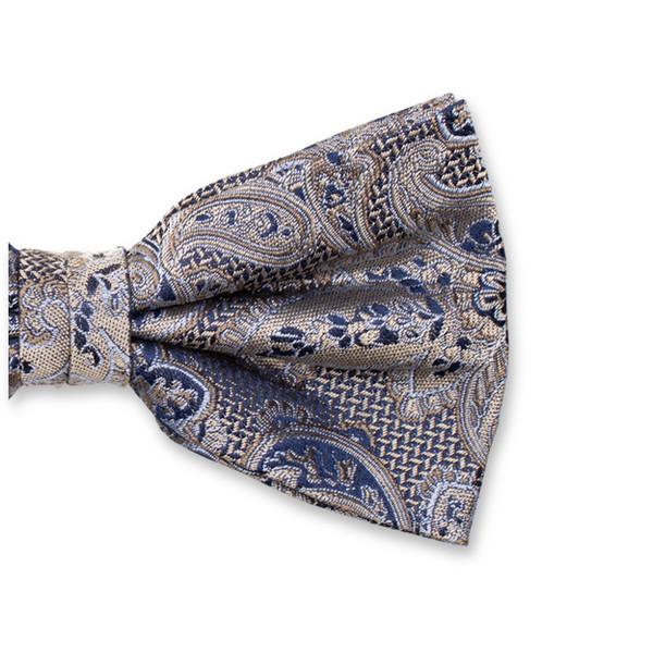 Nœud de Luxe Beige - Motif Paisley Bleu foncé (2)