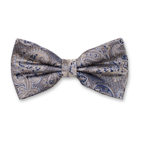 Nœud de Luxe Beige - Motif Paisley Bleu foncé (1)