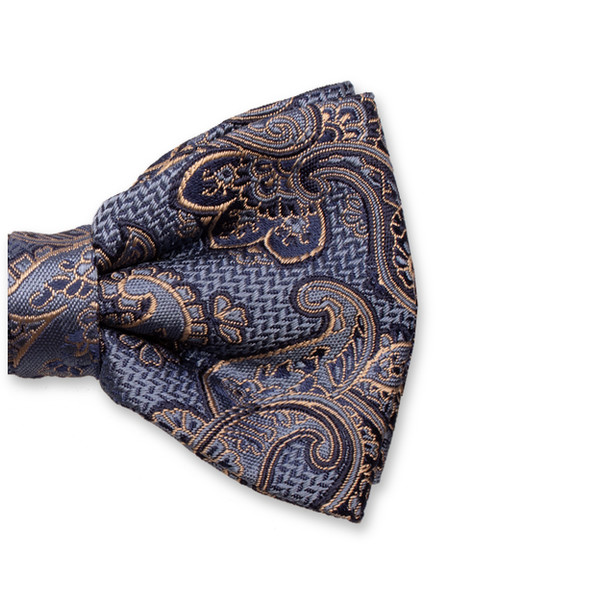 Noeud papillon de luxe bleu foncé - Paisley beige (2)