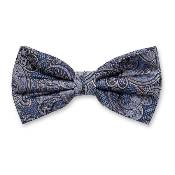 Noeud papillon de luxe bleu foncé - Paisley beige (1)