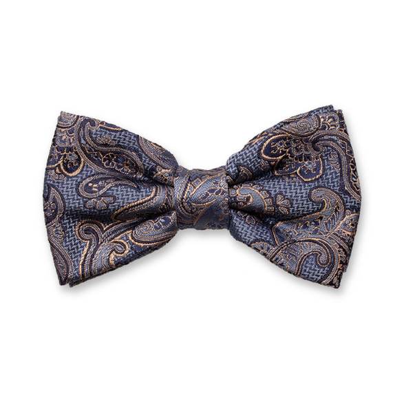 Noeud papillon de luxe bleu foncé - Paisley beige (1)