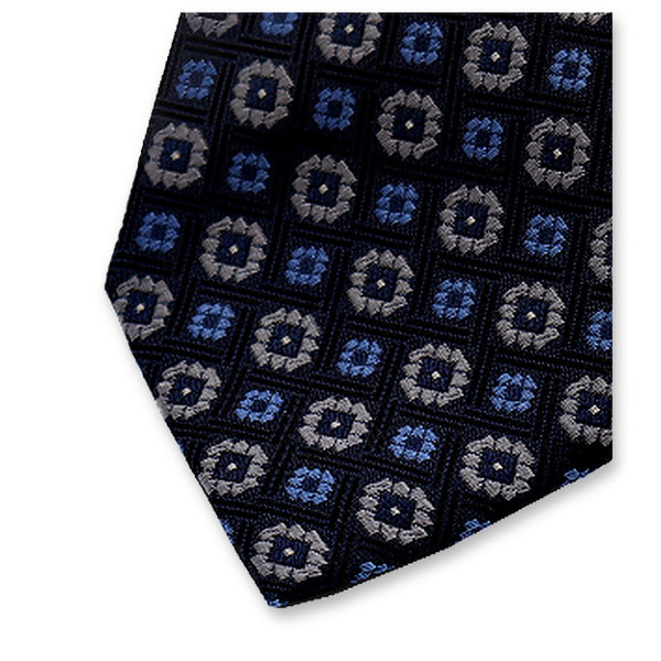 Bleu Foncé - Motif Cravate Gris (2)