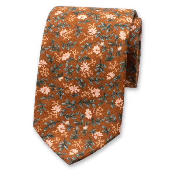 Cravate Fleurie Marron Clair (1)