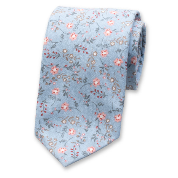 Cravate bleu clair à motif floral fin (1)