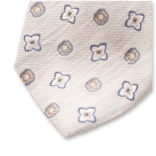 Cravate blanc cassé motif classique - Soie italienne (2)