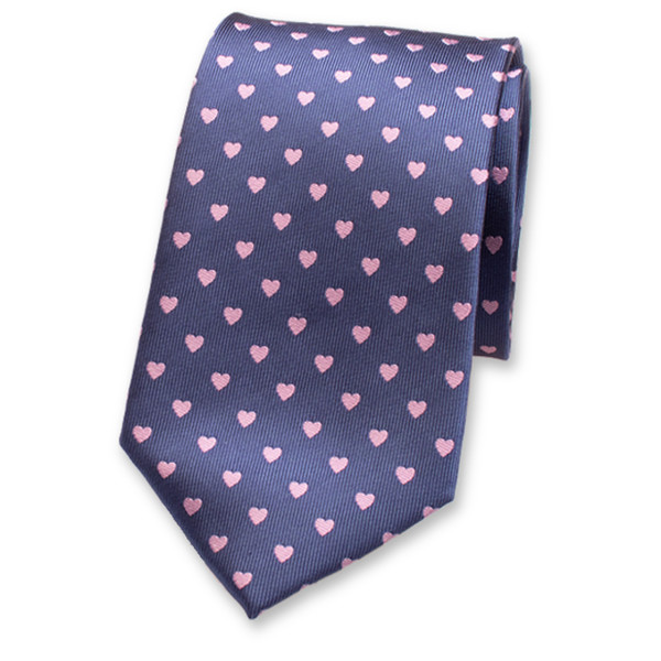 Cravate Bleu Coeurs Roses (1)
